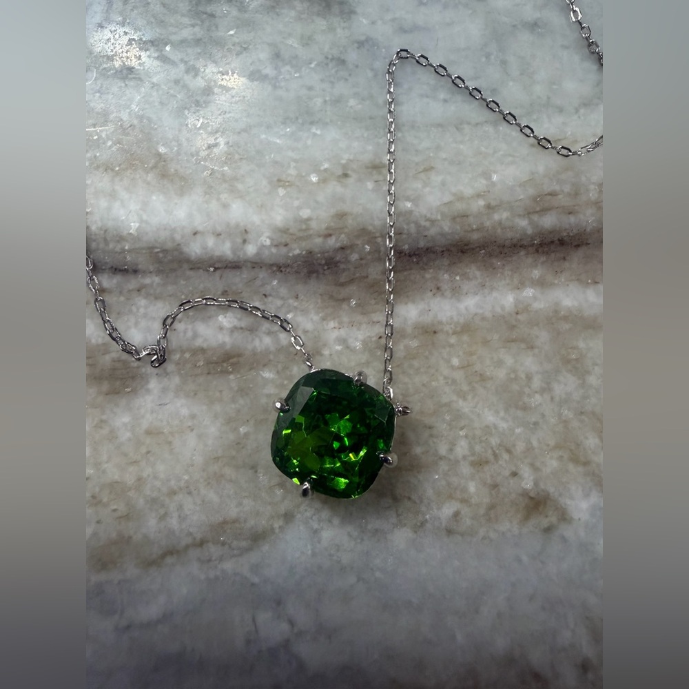 NWOT Melinda Maria Silver Necklace with Green Cushion Pendant